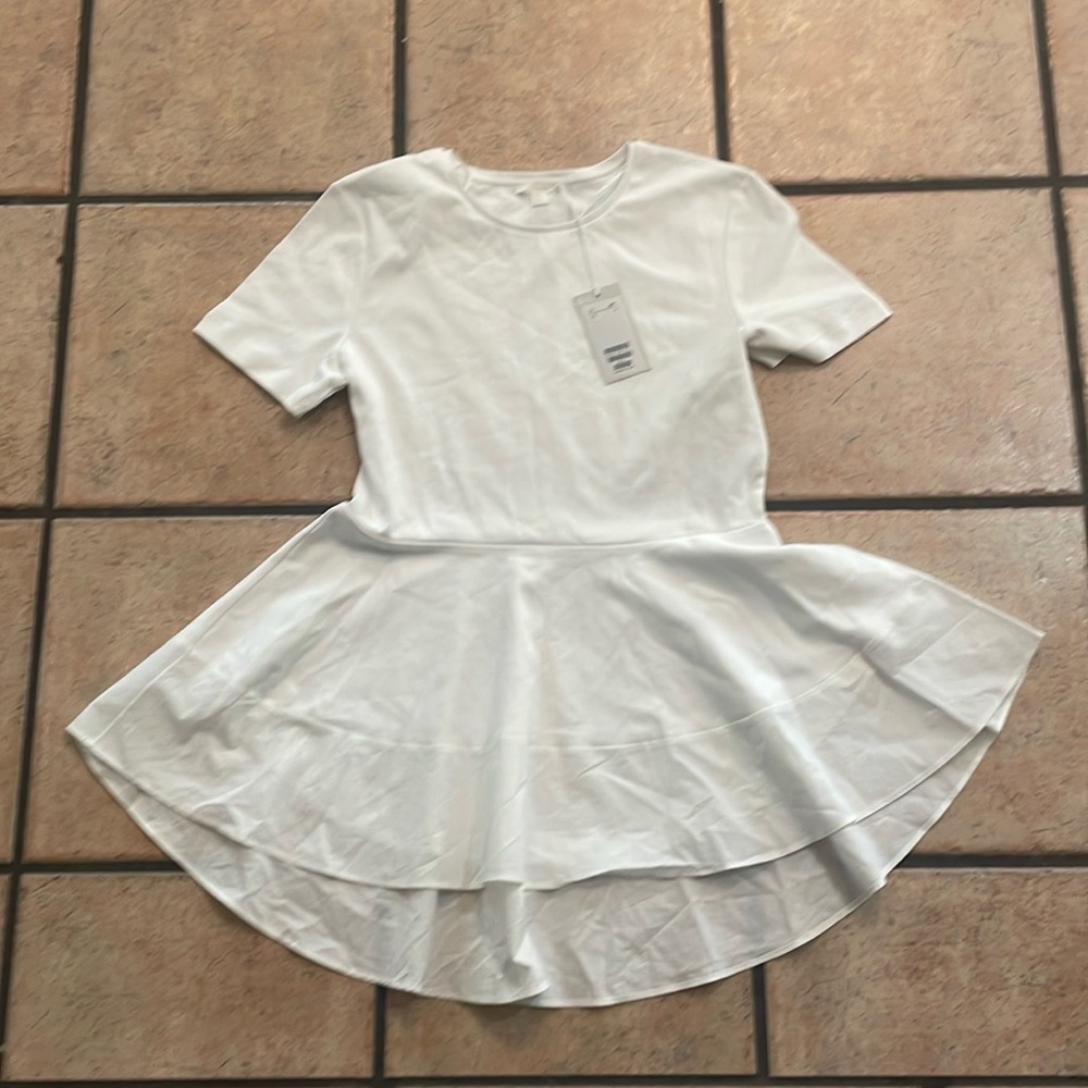 Cos White T-Shirt Dress with Linen Skirt